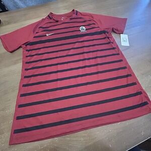 Nike Soccer Shirt Mens Large Red Black Striped Short Sleeve Jersey New Training